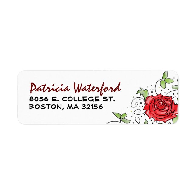 Return Address Label - Red Rose with Leaves 2 (Front)