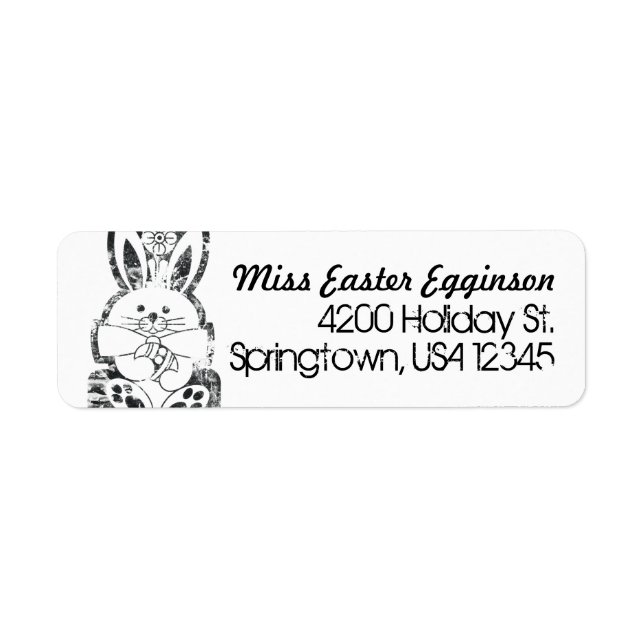 Return Address Label, Retro Easter Bunny Grungy Label (Front)