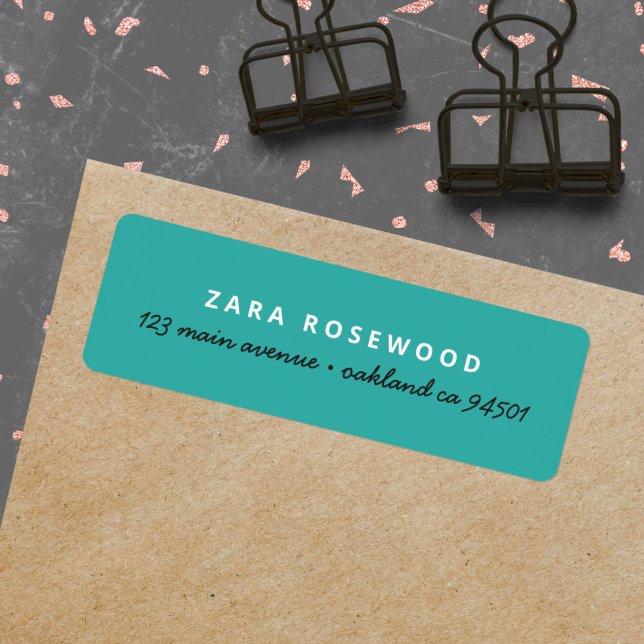 Return Address Label | Trendy Bold Sea Green (A fun modern pre-addressed label in sea green for cool and trendy everyday mailing)