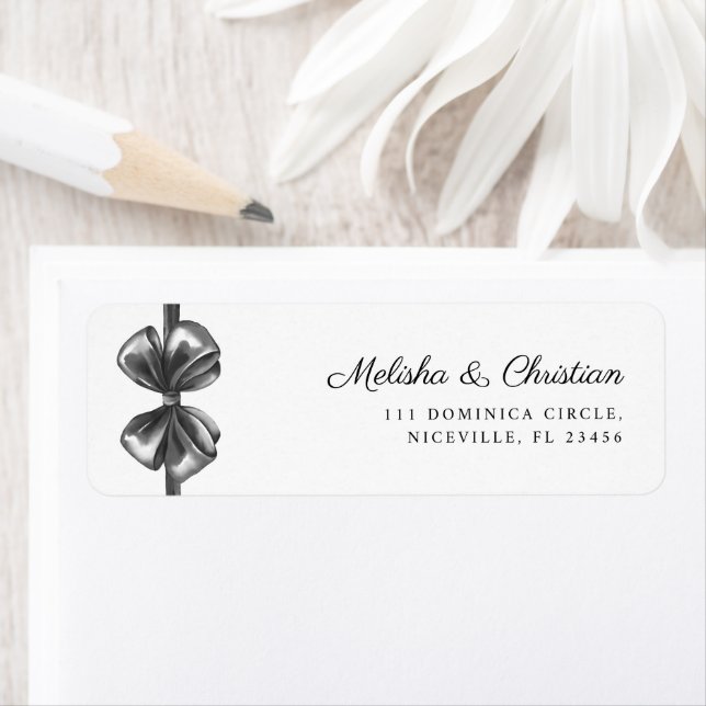 Return Address Label Wedding black bow. (Insitu)