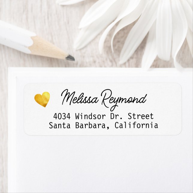 Return Address Label with Faux Gold Heart & Name (Insitu)