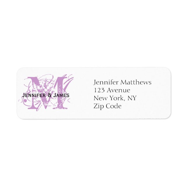 Return Address Labels Chic Monogram Purple (Front)