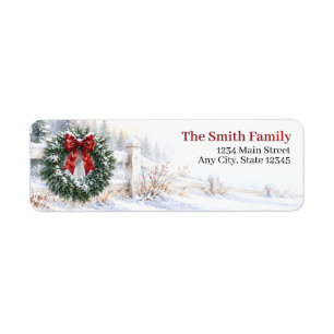Return Address Labels Christmas Wreath Red Bow