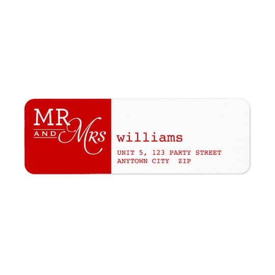 RETURN ADDRESS LABELS mr & mrs typography red