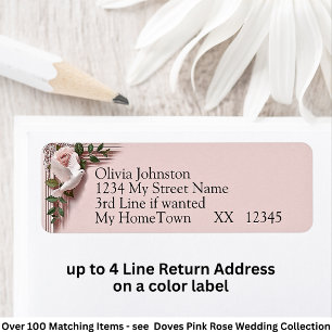 Return Address Labels, Pink Roses & Doves Wedding Label