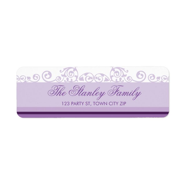 RETURN ADDRESS LABELS pretty curls violet purple (Front)