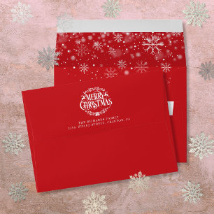 Return Address Merry Christmas Holidays Red Envelope