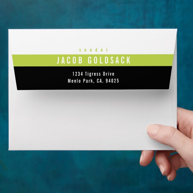 RETURN ADDRESS modern bold boy black lime green Envelope (Hand)