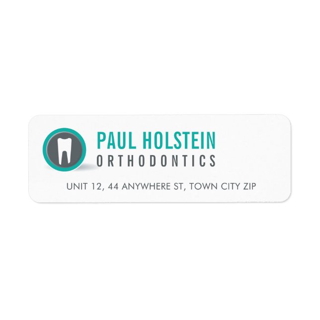RETURN ADDRESS modern dentist tooth logo jade Label (Front)