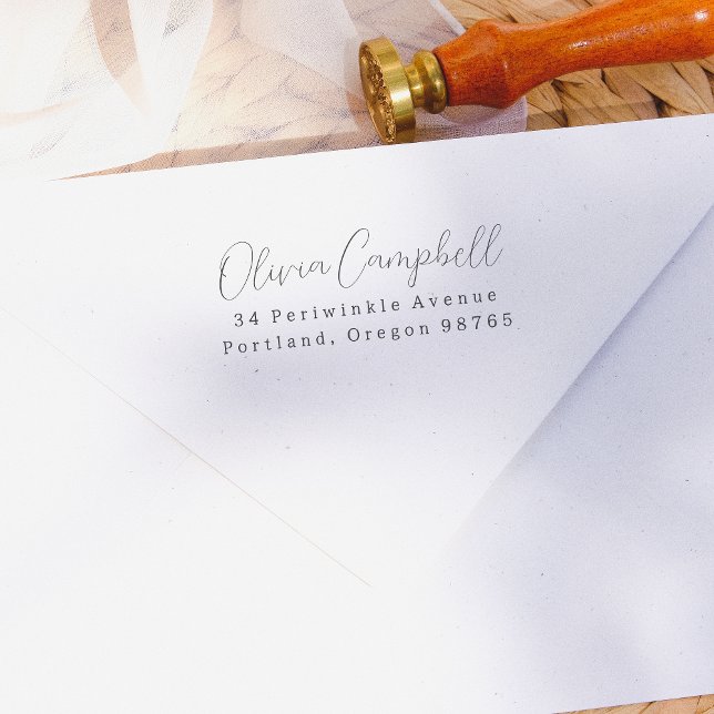 Return Address Modern Elegant Script Name Self-inking Stamp (Rubber Stamp Mock-up)