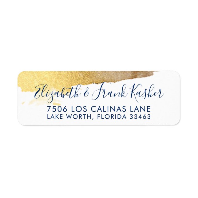 RETURN ADDRESS modern luxe gilded gold navy blue Label (Front)