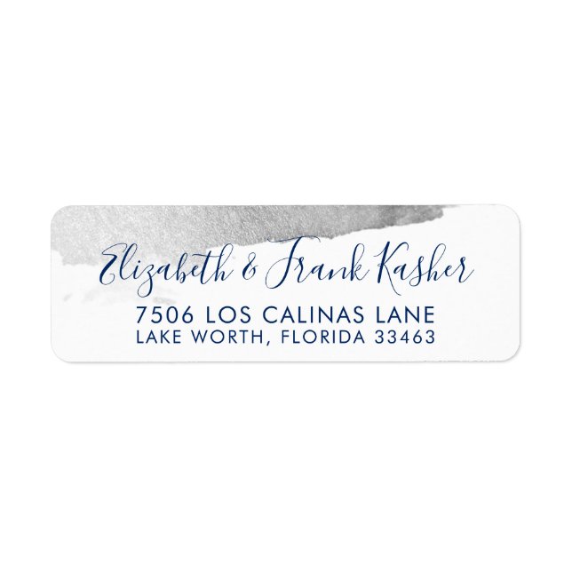 RETURN ADDRESS modern luxe gilded silver navy blue Label (Front)
