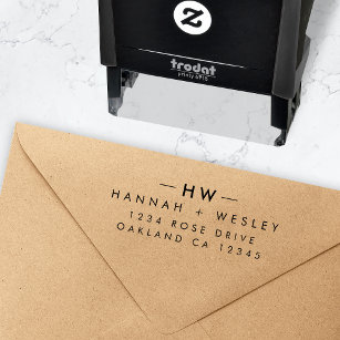 Return Address   Modern Minimal Wedding Monogram Self-inking Stamp