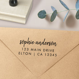 Return Address Modern Minimalist Script Name Rubber Stamp