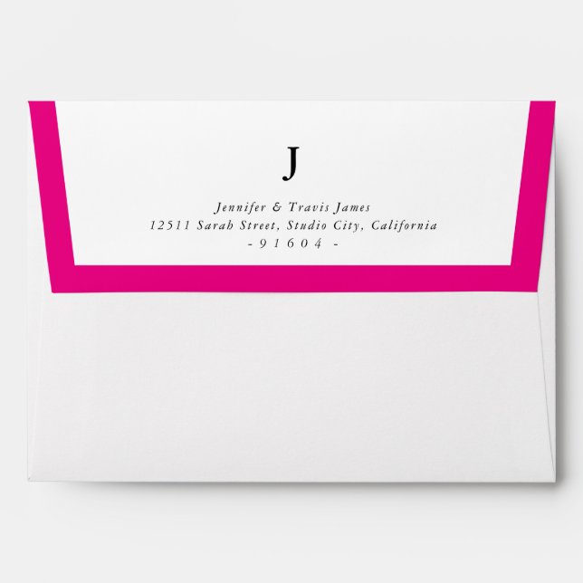 RETURN ADDRESS modern monogram fuschia pink edge Envelope (Back (Top Flap))