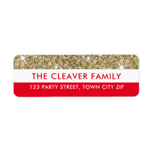 RETURN ADDRESS modern stripe faux gold glitter red Label