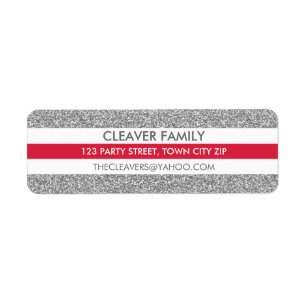 RETURN ADDRESS modern stripe glitter silver red Label