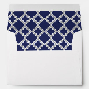 Return Address Navy Blue Grey Quatrefoil Envelope