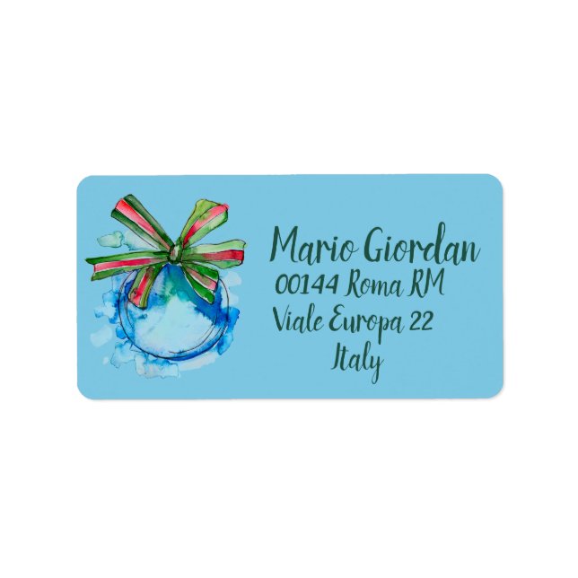 Return Address Ornament w Red Green Ribbon Label (Front)
