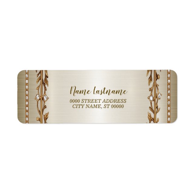 Return Address Party Gold Ornate Rectangle Dimond  Label (Front)