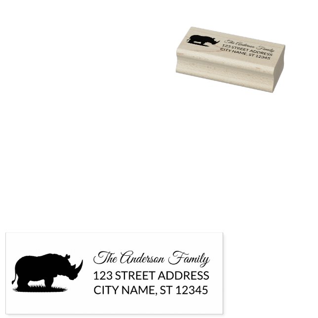Return Address |  Personalised  Rhino Silhouette   Rubber Stamp (Stamped)