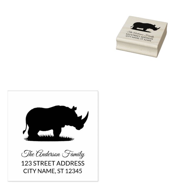 Return Address |  Personalised  Rhino Silhouette   Rubber Stamp (Stamped)