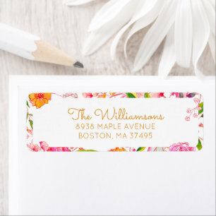 Return Address Pink Orange Watercolor Floral Label