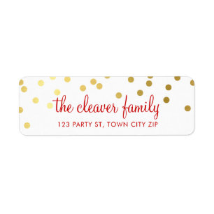 RETURN ADDRESS polka dot festive holiday gold Label