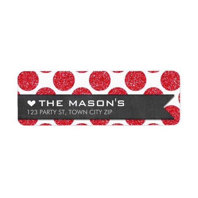 RETURN ADDRESS polka dot red glitter chalkboard Label (Front)