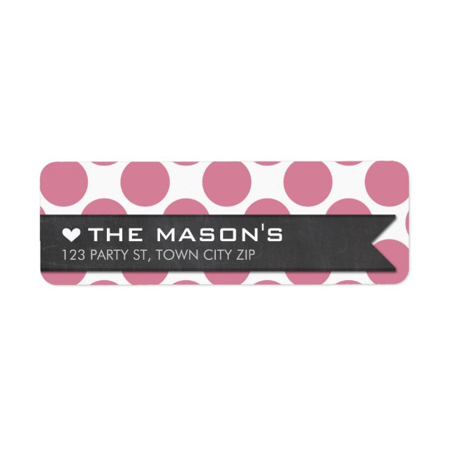 RETURN ADDRESS polka dot rose pink chalkboard flag Label (Front)