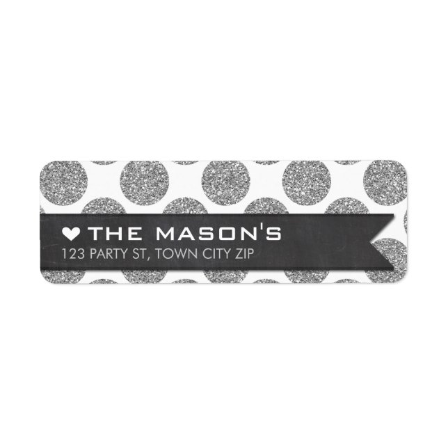 RETURN ADDRESS polka dot silver glitter chalkboard Label (Front)