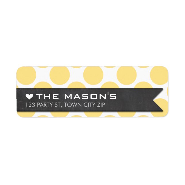 RETURN ADDRESS polka dot yellow chalkboard flag Label (Front)