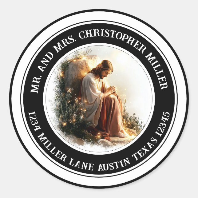 Return Address Praying Jesus Envelope Seal (Front)