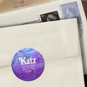 Return Address Purple Turquoise Floral Watercolor Classic Round Sticker