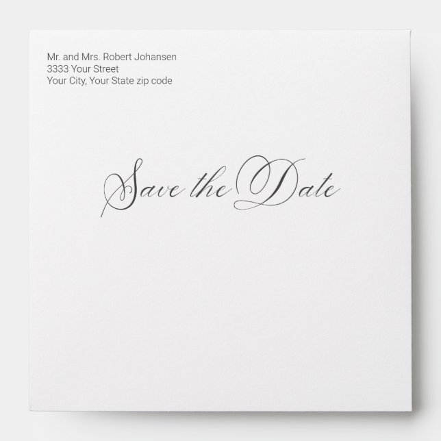 Return Address Save the Date Calligraphy Square Envelope (Front)