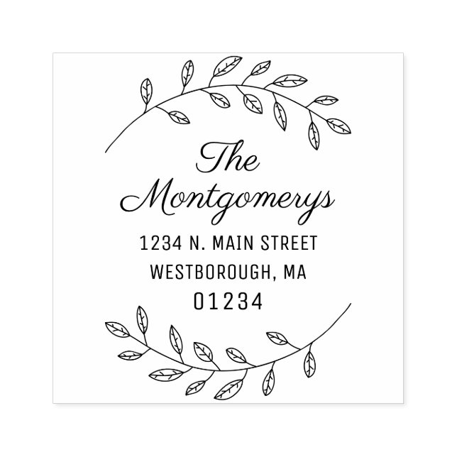 Return Address Script Botanical Create Your Own Rubber Stamp (Imprint)