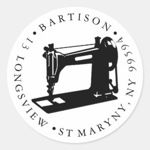 return address sewing Handmade company name Classic Round Sticker