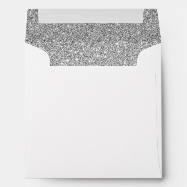 Return Address, Silver Glam Glitter Square Envelope (Back (Bottom))