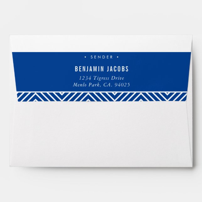RETURN ADDRESS simple modern geometric royal blue Envelope (Back (Top Flap))