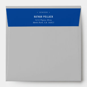RETURN ADDRESS simple modern plain grey royal blue Envelope
