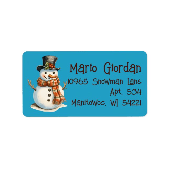Return Address Snowman Top Hat  Label (Front)