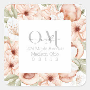 Return Address   Soft Peach Floral Sticker