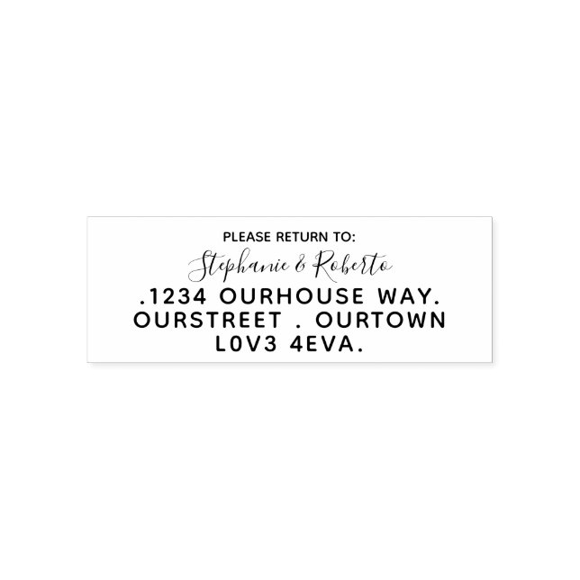 Return address stamp, name and address.  self-inking stamp (Design)