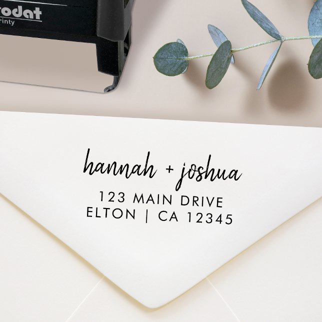 Return Address Stamp | Wedding Couple Names Script (Wedding couple name return address stamp by Guava, perfect for invitations and thank-you cards)