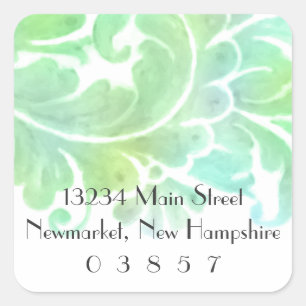 Return Address Stylish Aqua and Green Watercolor Square Sticker