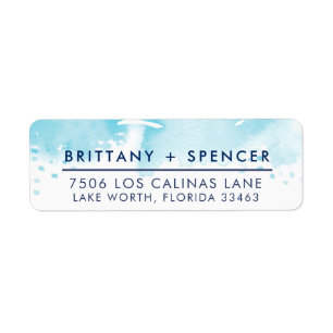 RETURN ADDRESS stylish aqua blue watercolor Label