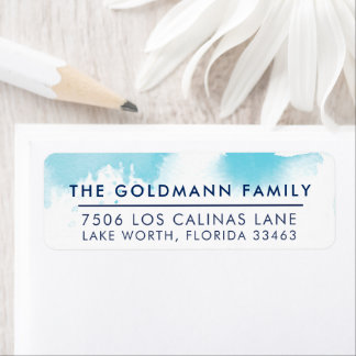 RETURN ADDRESS stylish aqua blue watercolor Label