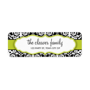 RETURN ADDRESS stylish damask black bright green Return Address Label