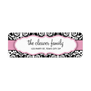 RETURN ADDRESS stylish damask black pastel pink Return Address Label