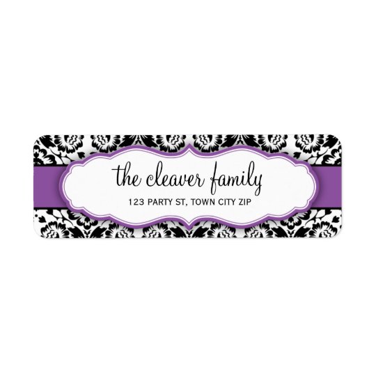 RETURN ADDRESS stylish damask black violet purple Return Address Label